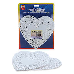 Hygloss Paper Doilies - White, Heart, 6", Pkg of 36