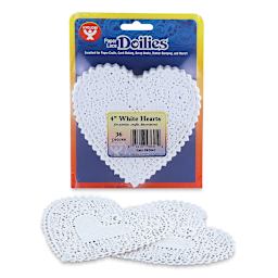 Hygloss Paper Doilies - White, Heart, 4", Pkg of 36