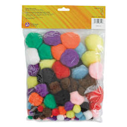 Creativity Street Pom Pons Assortments - Bright Hues, Assorted Sizes, Pkg of 100 back of the packaging