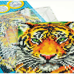 Perler Fused Bead Pegboard - Super-Sized - packaging, board, and finished tiger project example