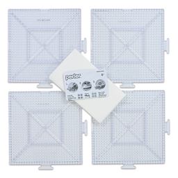 Perler Fused Bead Pegboard - Clear Squares, Large, Set of 4, contents laid out
