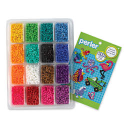Perler Bead Tray - Assorted Colors, Pkg of 4000, next to idea booklet