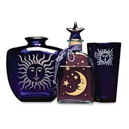 Armour Etch Glass Etching Cream - Glass objects etched with Sun and Moon Designs