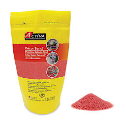 Activa Sand - Front view of 5 lb Pink Pouch shown next to small Pink sand pile