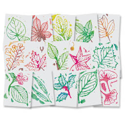 Roylco Rubbing Plates - Leaf, Set of 16, finished designs laid out