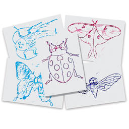 Roylco Rubbing Plates, five finished insect designs