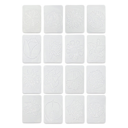 Roylco Rubbing Plates - Flowers, Set of 16 laid out displaying designs