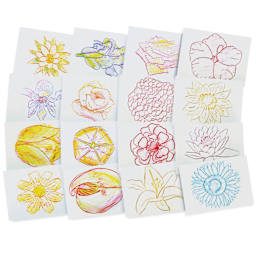 Roylco Rubbing Plate Set - Finished art examples using Flower plates