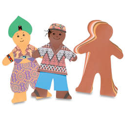 Roylco Paper Doll Pad - Multicultural Colors, two sheets decorated and other sheets fanned out