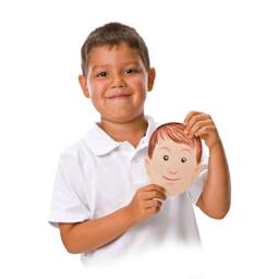 Roylco Face Pad - Multicultural Colors, child holding one drawn face-shaped sheet