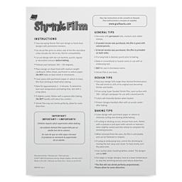 Grafix Shrink Film - 8.5" x 11", Shrink Film, White, 50 Sheets back of packaging