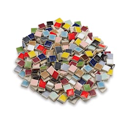 Jennifer's Mosaics Ceramic Tiles - Top view of pile of Assorted Color Square Tiles