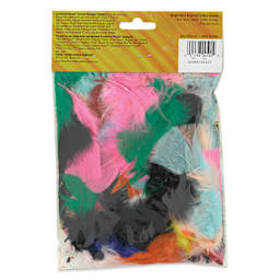 Creativity Street Plumage Feathers - Bright Hues, Assorted Sizes, 0.49 oz, back of the packaging