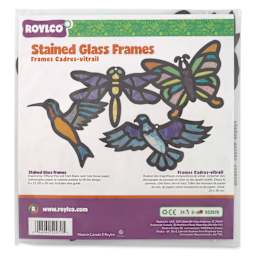 Roylco Stained Glass Frames Pack - Birds and Insects, Pkg of 24, front the packaging