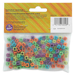 Creativity Street Plastic Alphabet Beads - Rainbow, Pkg of 150, back of the packaging