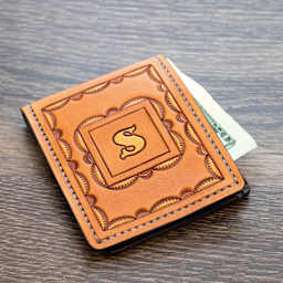 Realeather Veg-Tan Tooling Leather - Natural Cowhide, 9-3/8" x 3-1/2", design on leather wallet 