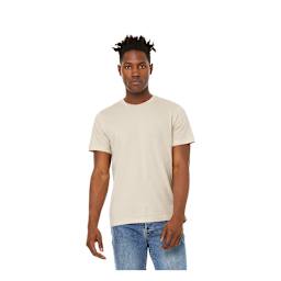 Bella Canvas Unisex T-shirts - Model wearing Dust Heather color T-shirt