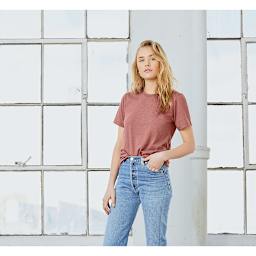 Bella Canvas Unisex T-shirts - Model wearing Mauve Heather color T-shirt, angled