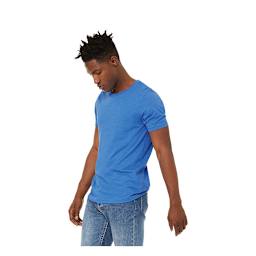 Bella Canvas Unisex T-shirts - Model wearing Columbia Blue Heather color T-shirt