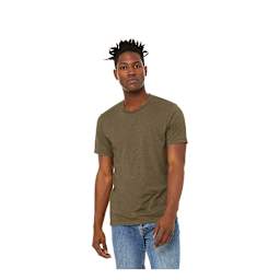 Bella Canvas Unisex T-shirts - Model wearing Olive Heather color T-shirt