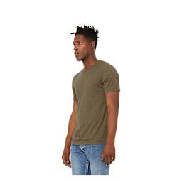 Bella Canvas Unisex T-shirt - Olive Heather, X-Large - on person, angled