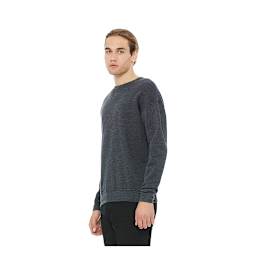 Bella + Canvas Unisex Sponge Fleece Drop Shoulder Sweatshirt - Dark Grey Heather, Small - on person, angled