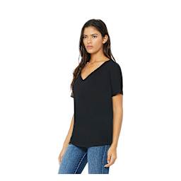 Bella + Canvas Slouchy V-neck T-shirt - Black, Large - on person, front
