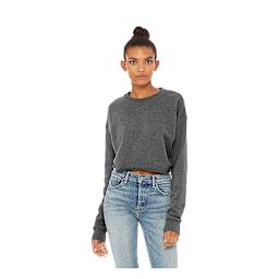 Bella Canvas Cropped Crew Fleece - Deep Heather, Large, woman wearing cropped crew