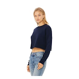 Bella Canvas Cropped Crew Fleece - Navy, Small, model wearing crew fleece