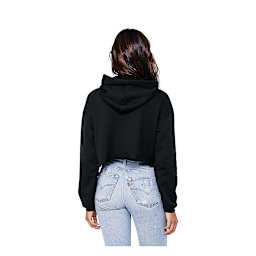 Bella + Canvas Cropped Fleece Hoodie - Black, Size Medium - on person, back