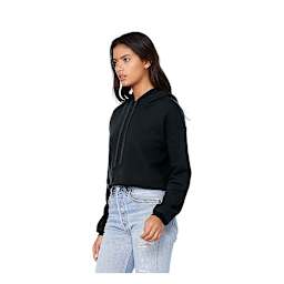 Bella + Canvas Cropped Fleece Hoodie - Black, Size Medium - on person, angled