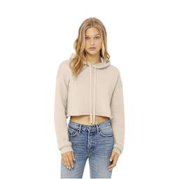 Bella + Canvas Cropped Fleece Hoodie - Heather Dust, Size Large - on person, front
