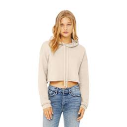 Bella + Canvas Cropped Fleece Hoodie - Heather Dust, Size X-Large, model wearing hoodie