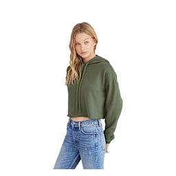 Bella + Canvas Cropped Fleece Hoodie - Military Green, Size Large - on person