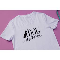 Cricut Adult T-Shirt Blank - Small, V-Neck, White (Sample t-shirt with Dog Mama design)