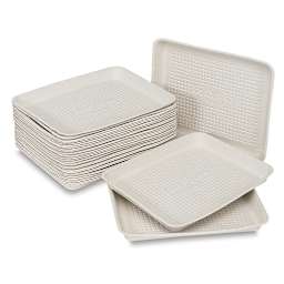 Hygloss Craft Trays - Package of 25 pulp trays shown in stack with one standing