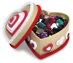 Papier Mâché Decorating Kit - Decorated Heart box from Kit, shown open
