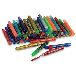 Glitter Glue Pens Class Pack - 72 assorted color Glue pens shown with one Red pen open