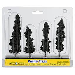 Woodland Scenics Model Scenery - Front view of package of 4 Conifer Trees