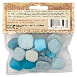 Mosaic Mercantile Glass Pebble Tiles - Aqua, 4 oz, back of packaging
