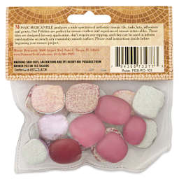 Mosaic Mercantile Glass Pebble Tiles - Rose, 4 oz, back of packaging