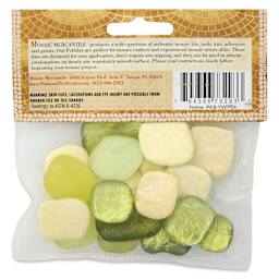 Mosaic Mercantile Glass Pebble Tiles - Yellow, 4 oz, back of packaging
