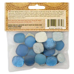 Mosaic Mercantile Glass Pebble Tiles - Sky Blue, 4 oz, back of packaging