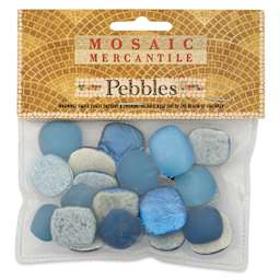 Mosaic Mercantile Glass Pebble Tiles - Sky Blue, 4 oz, front of packaging