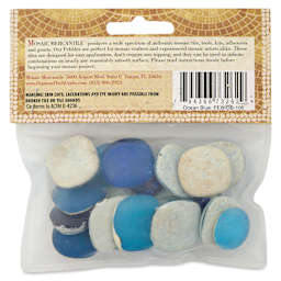 Mosaic Mercantile Glass Pebble Tiles - Ocean Blue, 4 oz, back of packaging