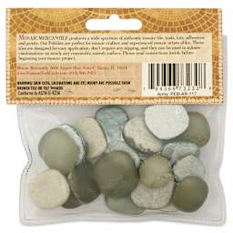 Mosaic Mercantile Glass Pebble Tiles - Army, 4 oz, back of packaging