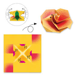 Djeco Origami Kit - Tropics (Origami paper shown with completed origami flower)