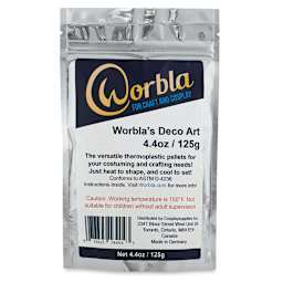 Worbla Deco Art Moldable Plastic Pellets - Front of package showing label