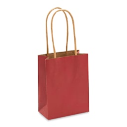 American Crafts Fancy That Kraft Bags - Brights, Mini, Package of 5, 5"H x 3-7/8"W x 2"D (Red gift bag standing up, Angled view)