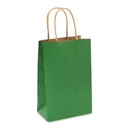 American Crafts Fancy That Kraft Bags - Brights, Small, Package of 6, 8-1/4"H x 5-1/4"W x 3-1/4"D (Green gift bag standing up, Angled view)